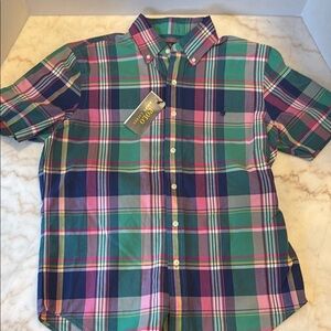 Polo by Ralph Lauren Green and Pink Casual Button Down Shirt